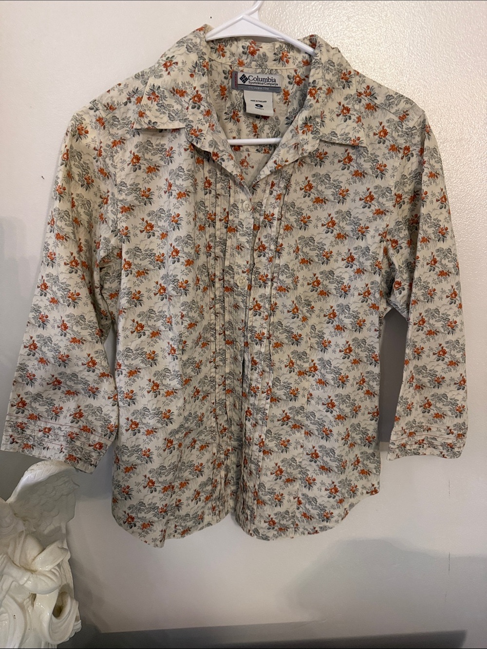 Columbia Women’s Cream Button-Down Shirt with Orange Floral Pattern